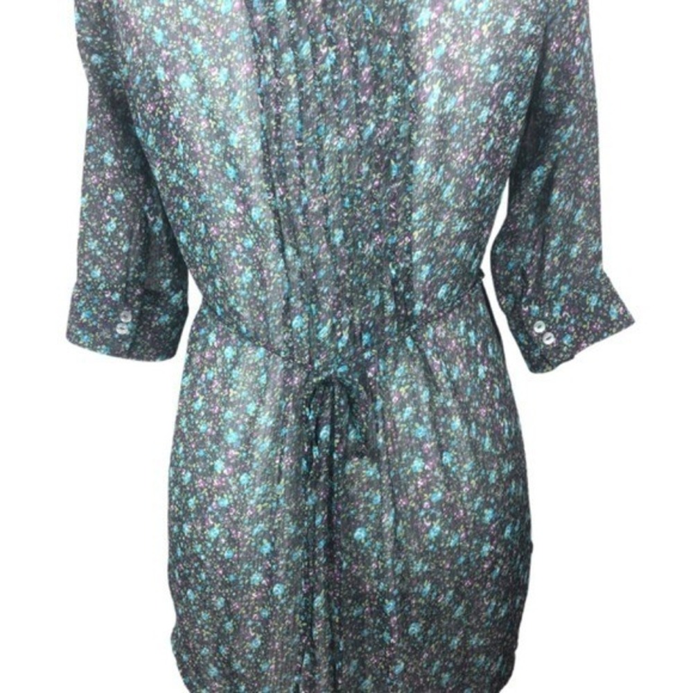 Matter + Sound Womens Floral Pintuck Peplum Blouse Sheer 3/4 Sleeve Blue Small - Picture 4 of 8